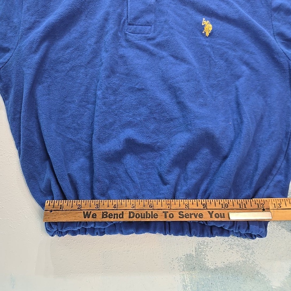 Cropped US Polo Association Womens L Polo Shirt Royal Blue Custom Stretchy Hem - Picture 8 of 9